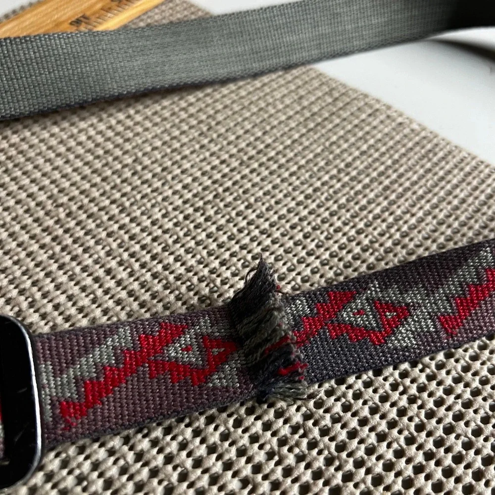 Patagonia Friction Belt Nylon Webbing Grey Red Aztec Geometric Pattern 43 Inch